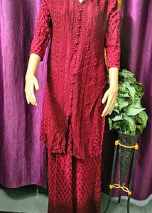 Maroon Chikankari Kurta & Plazo Pant Set