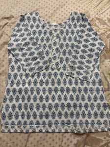 Blue &amp; White Printed short kurti
