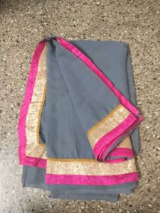 Price dropped Elegant Grey Saree with Pink Border
