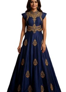 Stunning Navy Blue Embroidered Gown