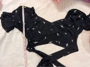 Goa Black Bird Print Wrap Crop Top🐦‍⬛