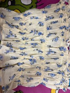 XS Floral Ruched Crop Top with Tie Straps