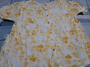 Tie-Dye butter yellow Puff Sleeve korean Top