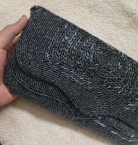 Dark Grey Beaded Evening Clutch / Purse