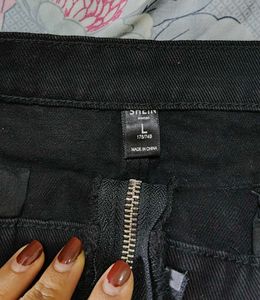 Black Denim Skirt with Heart Prints