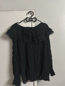 Elegant Black Ruffled Collar Blouse