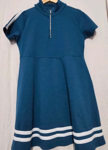 Blue Zip-Up Athletic Mini Dress
