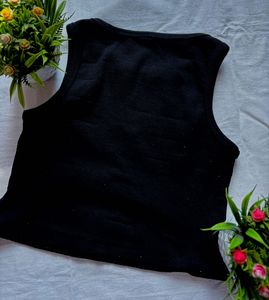 Sleek Black Ribbed Sleeveless Top