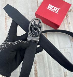 Diesel Black Leather Belt with Silver Buckle