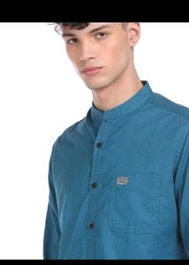 Men's Blue Band Collar Shirt 👔