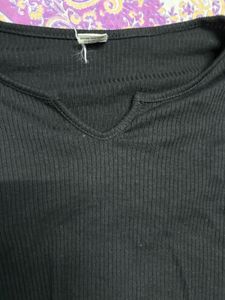 Black Ribbed Bell Sleeve Crop Top