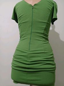 Green Ruched Lace-Up Dress