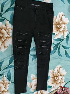 Stylish Black Ripped (but not fully)Jeans