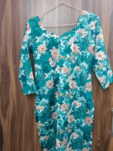 Teal Green Floral Cotton 2PC Kurti Pant Set | Bran