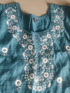 Teal Embroidered Kurti