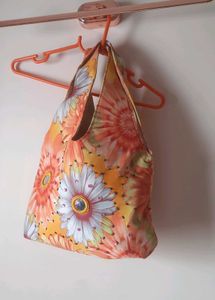 Unused Jute Floral Print Hobo Bag