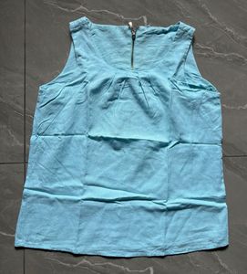 Blue  Sleeveless Zip-Front Top