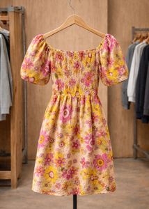 Boho Floral Puff Sleeve Mini Dress