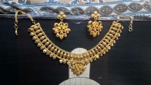 Gold Necklace & Earring Set with bracelet bangles