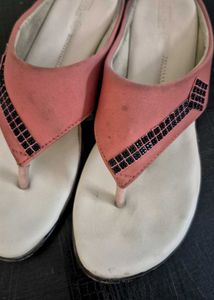 Coral Thong Sandals with Embellishments