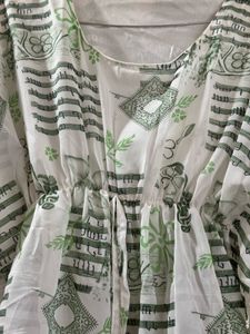 White Kaftan with Green Print