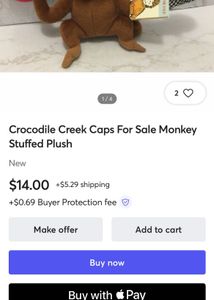 CROCODILE CREEK PLUSH 5" MONKEY WITH HATS "CAPS