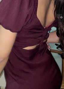 Maroon Puff Sleeve Mini Dress
