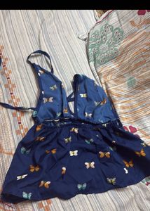 Navy Butterfly Print Halter Top