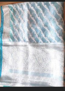 Elegant Blue Saree with Silver Border