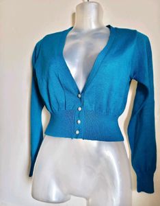 Teal Blue Cropped Knit Cardigan💙