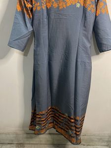 Grey Kurta with Orange Floral Print