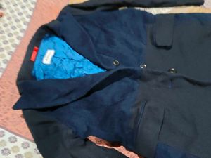 Men's Navy Blue Textured Blazer winter long korean