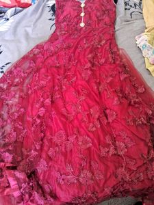 Stunning Red Embroidered Ethnic Gown