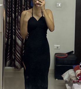 Black Textured Halter Neck Mini Dress