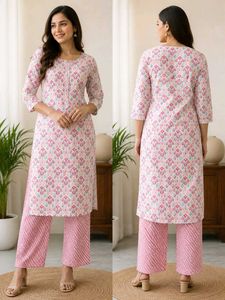 Pink Printed Kurta Palazzo Set