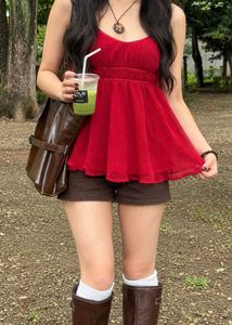 Y2k Dream Flowy Red Camisole Top