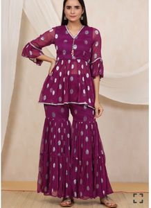 Purple Polka Dot Sharara Kameez