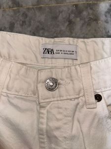 ZARA White Ripped Denim Shorts