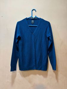 Blue V-Neck Cardigan Sweater
