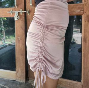 Satin Ruched Drawstring Mini Skirt