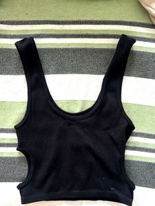 Black Cut-Out Ribbed Crop Top