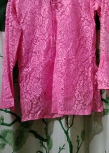 Elegant Pink Floral Lace Kurta