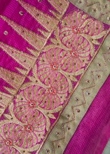 Vibrant Pink Embroidered Raw Silk Saree