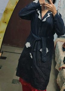 Unique Denim Duster with Crochet Details blazer