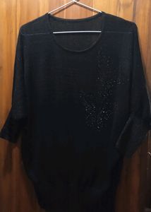 Sparkly Black Dolman Sleeve Top