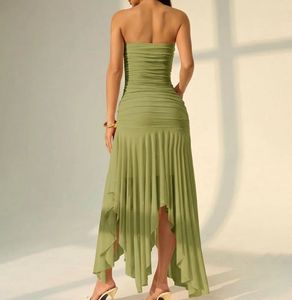 Elegant Strapless Ruched Maxi Dress