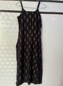 Black Strapless Paisley Print Kurta