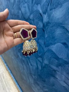 Stunning Jhumka Earrings with Purple Stones