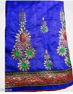 A Saree In Colour Navy Blue With Flower Design