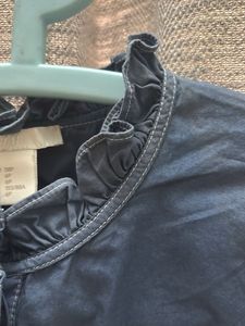 H&amp;M Elegant Navy Blue Puff Sleeve Top
